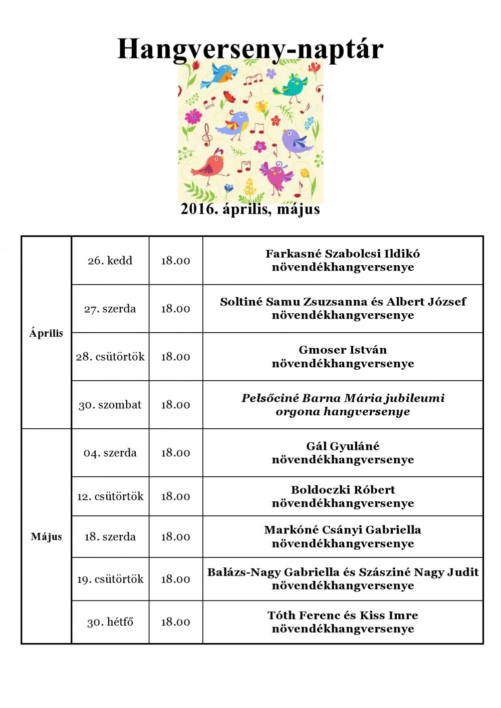 A SZÓ-LA-M MŰVÉSZETI ISKOLA HANGVERSENYNAPTÁRA 2016. ÁPRILIS-MÁJUS