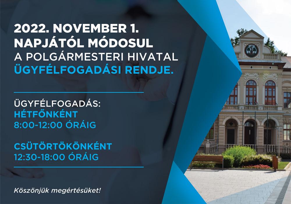 Polgármesteri Hivatal ügyfélfogadási rend módosulás
